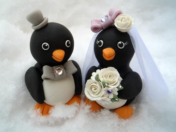 Penguin Wedding Cake Topper
 Penguin wedding cake topper love birds with banner for