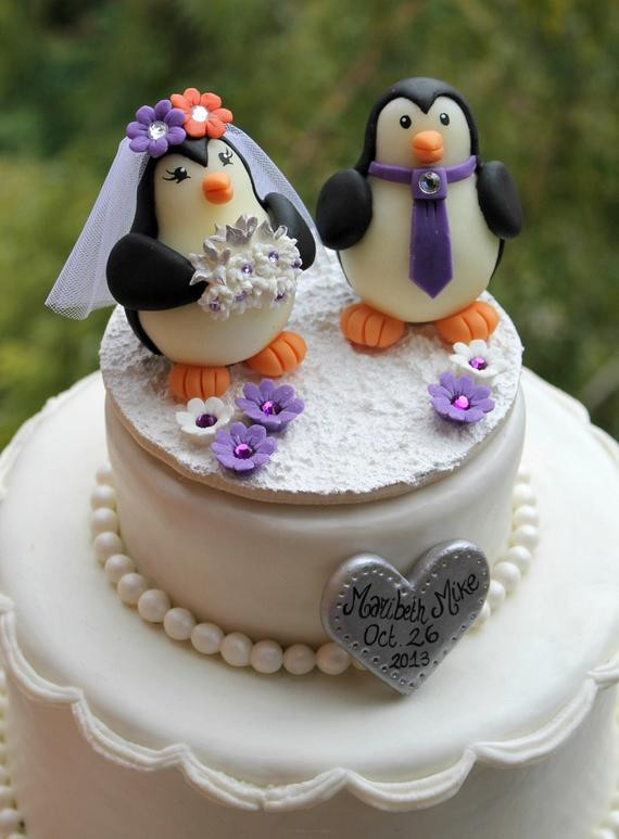 Penguin Wedding Cake Topper
 Penguin wedding cake topper love birds with snow base and