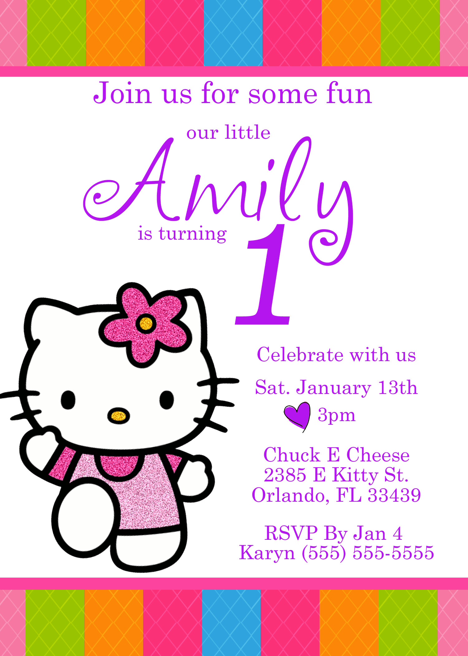 Personalized Hello Kitty Birthday Invitations
 Hello Kitty Birthday Invitation