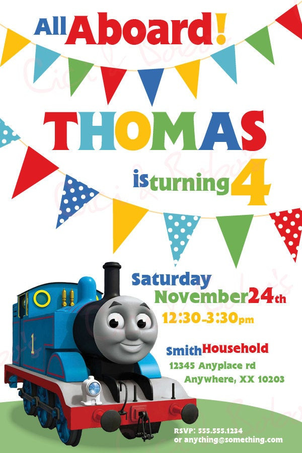 Personalized Thomas The Train Birthday Invitations
 Thomas the Train Theme Birthday Invitation DIY by CiciandBobos