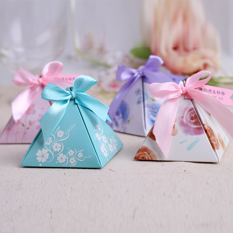 Personalized Wedding Favor Boxes
 50pcs Pyramid Wedding Favor Candy Boxes Creative