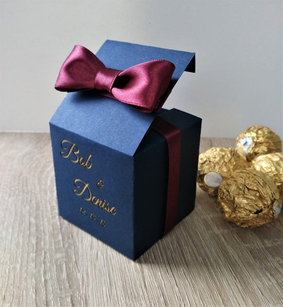 Personalized Wedding Favor Boxes
 50 Navy & gold favor boxes Personalized wedding favor