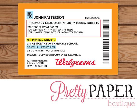 Pharmacist Graduation Party Ideas
 Pharmacy Graduation Invitation Printed by PrettyPaperBoutique2