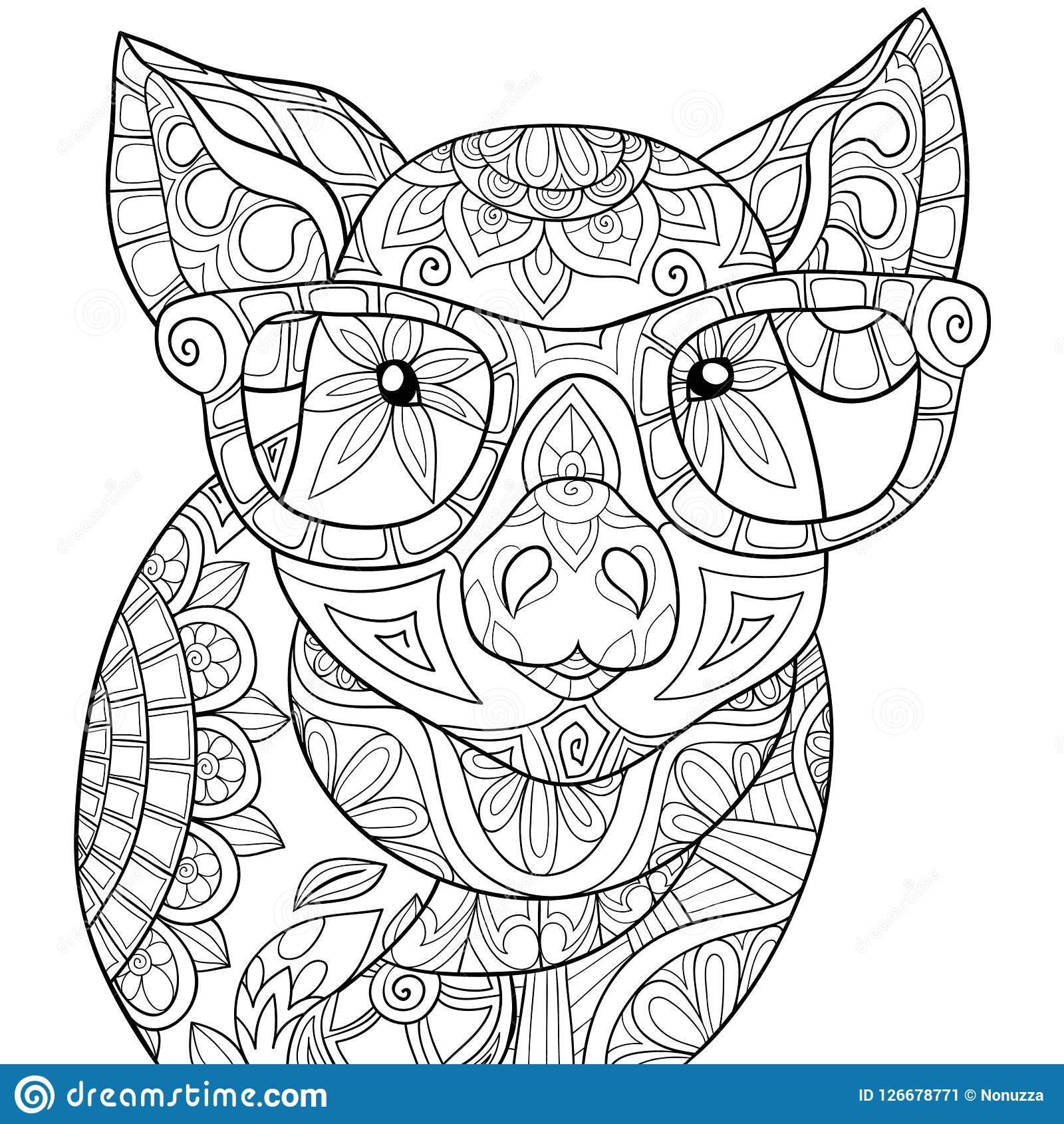 Pig Coloring Pages For Adults
 Adult Coloring Book page A Cute Pig Image For Relaxing Zen