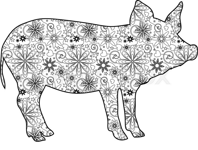 Pig Coloring Pages For Adults
 Zentangle pig Stock Vector