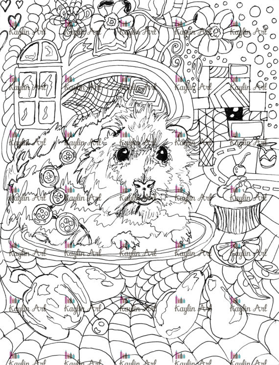 Pig Coloring Pages For Adults
 Guinea Pig coloring page Handdrawn super cute Animal forest