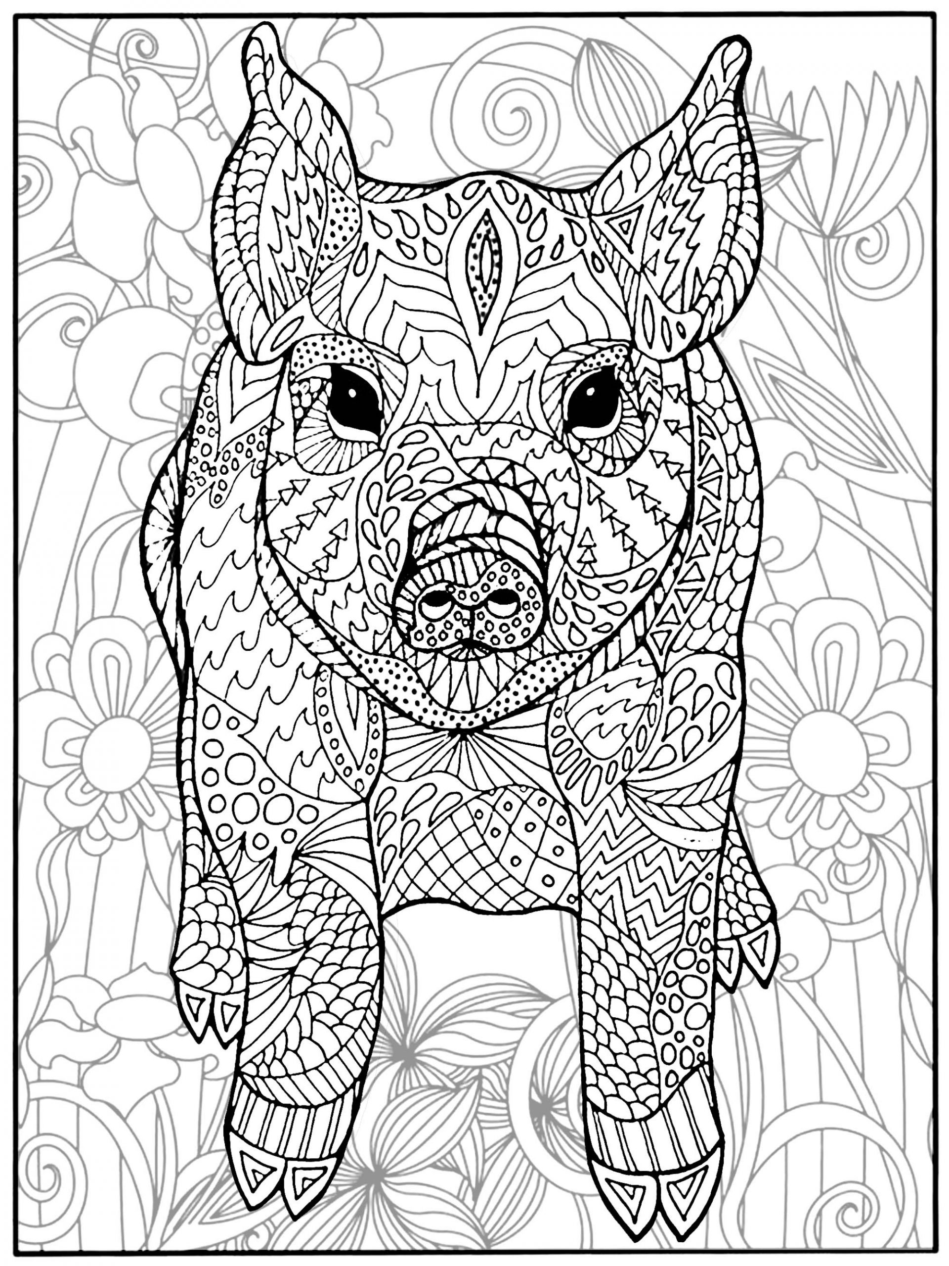Pig Coloring Pages For Adults
 Pig and flowers Pigs Adult Coloring Pages