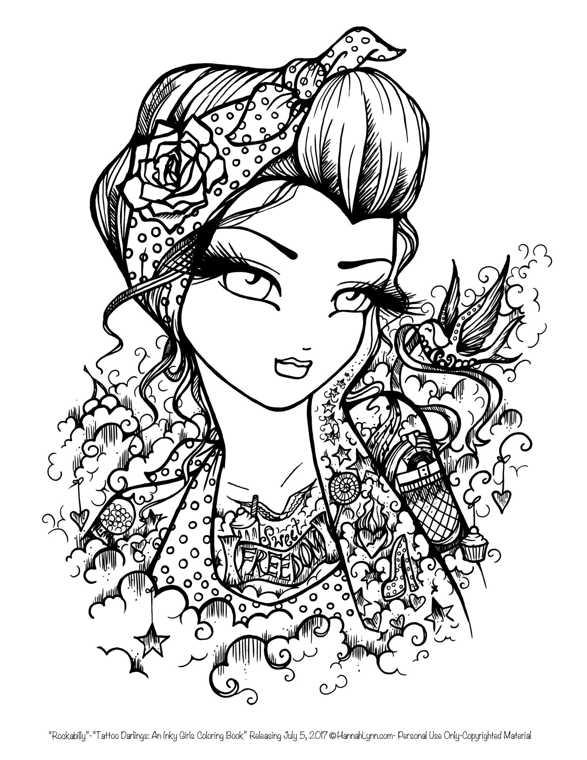 Pin Up Girls Coloring Book
 Tattoo Darlings FREE Sample coloring page Rockabilly Girl