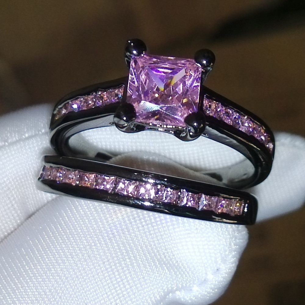 Pink And Black Wedding Ring Sets
 Aliexpress Buy choucong Princess Pink stone 5A