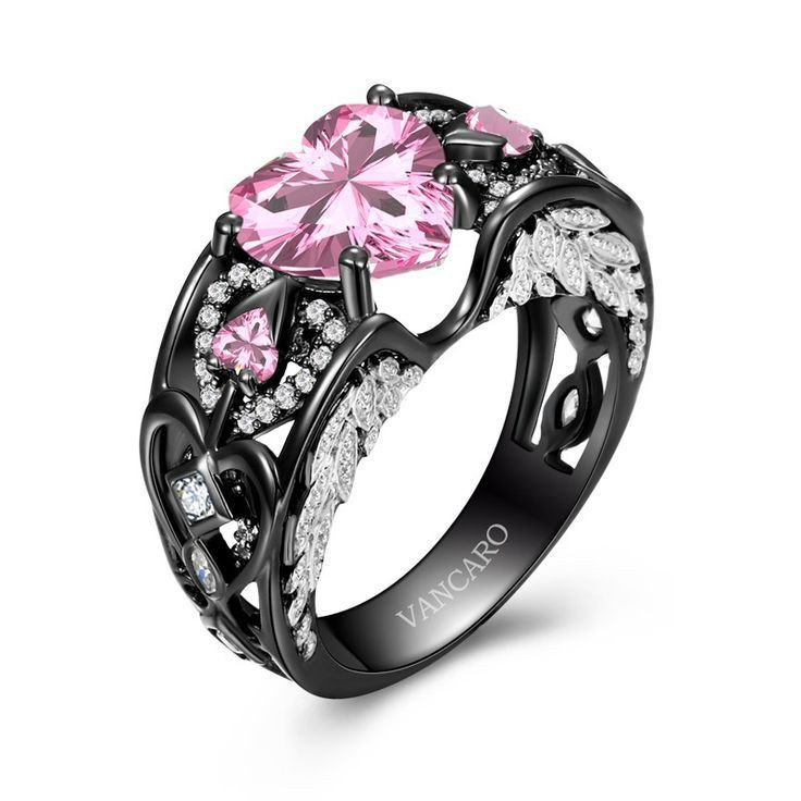 Pink And Black Wedding Rings
 Vancaro Angel Wing Collection Black And Pink Engagement