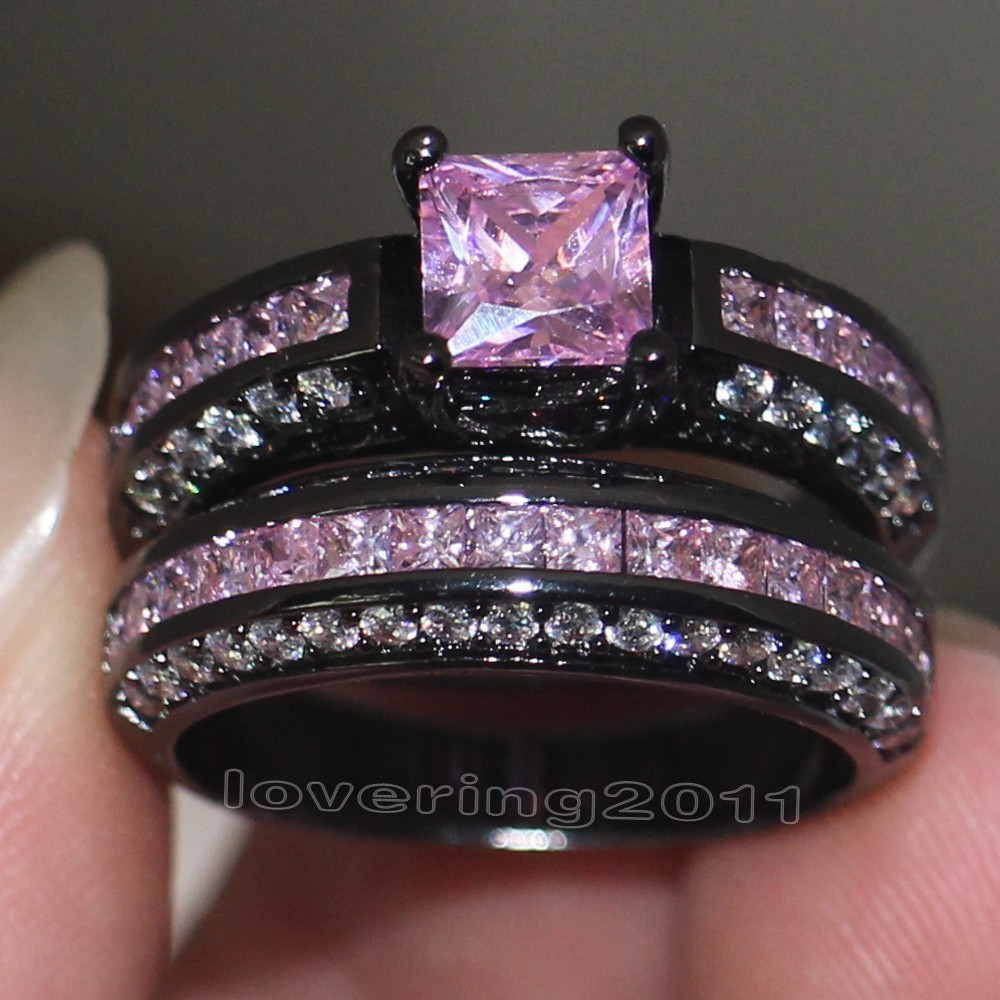 Pink And Black Wedding Rings
 Victoria Wieck Brand Design Pink sapphire Simulated