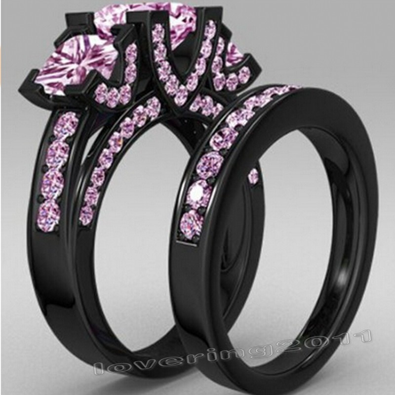 Pink And Black Wedding Rings
 2016 New Jewelry Princess Cut 6ct Pink Gem 5A Zircon