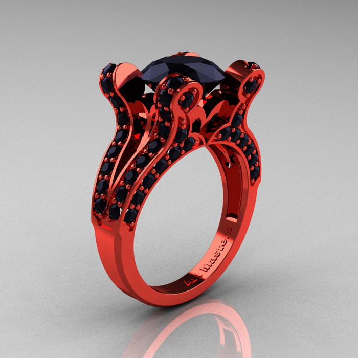 Pink And Black Wedding Rings
 Brunhilde – French Vintage 14K Red Gold 3 0 CT Black