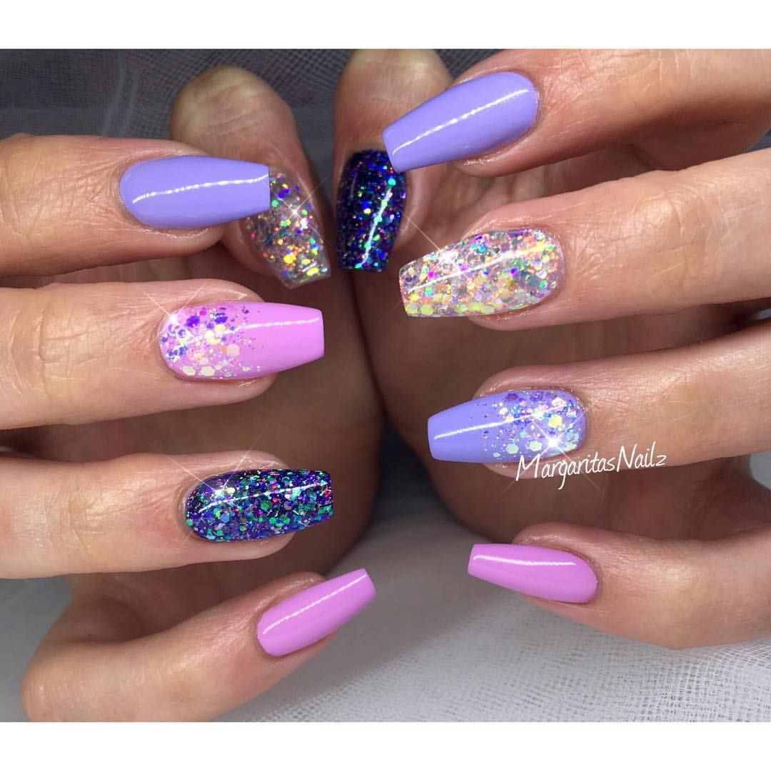 Pink And Purple Nail Designs
 Purple and pink sumner nails glitter ombré nail art design