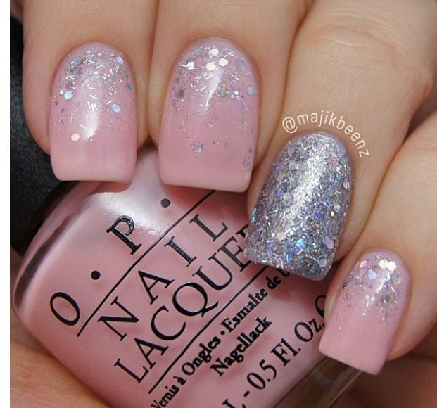 Pink And Silver Glitter Nails
 Pink silver nails Nail Designs in 2019