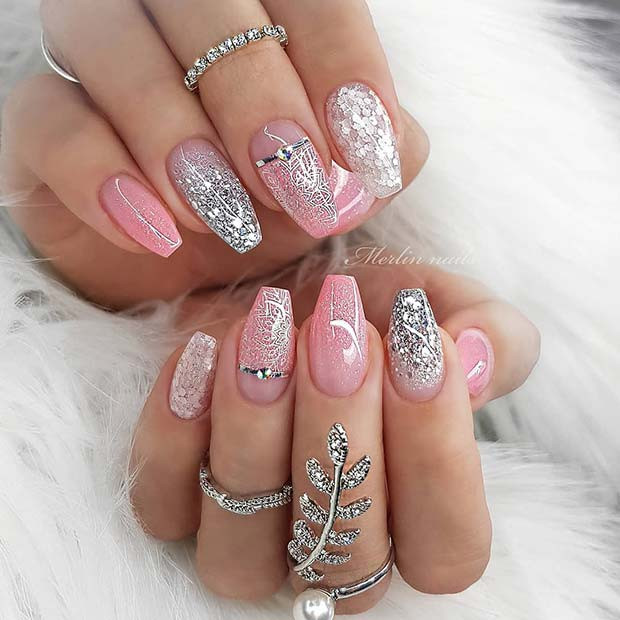 Pink And Silver Glitter Nails
 13 Baby Pink Nail Designs and Ideas to Get Inspired