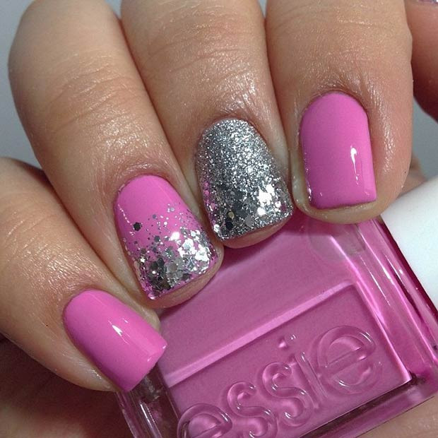 Pink And Silver Glitter Nails
 30 Eye Catching Summer Nail Art Designs – Page 27