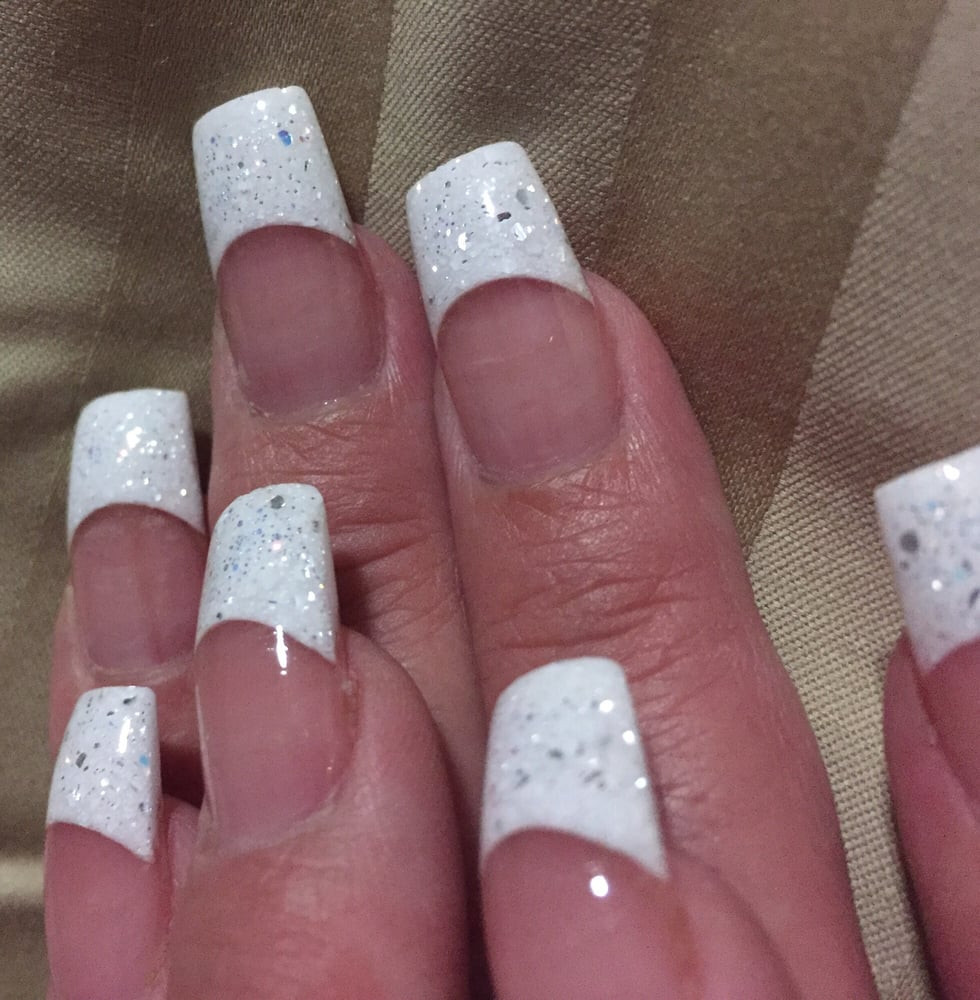 Pink And White Glitter Acrylic Nails
 Natural nails with pink and white glitter acrylic powder