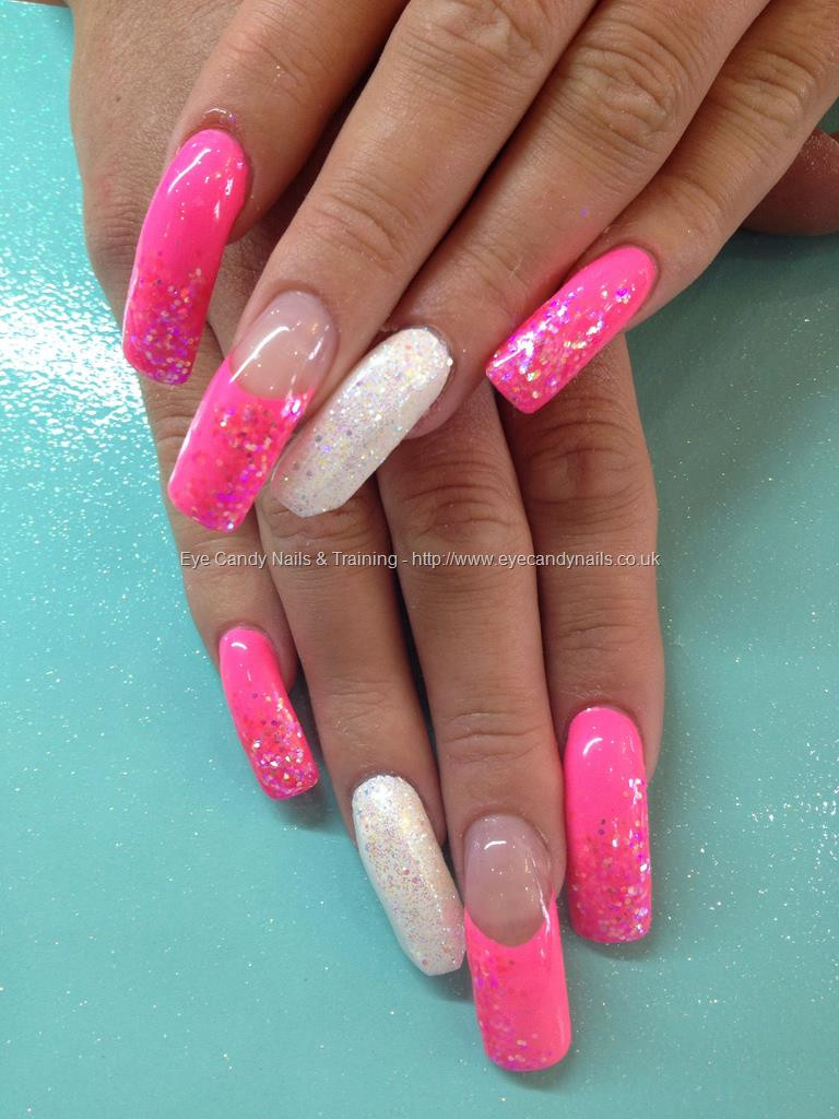 Pink And White Glitter Acrylic Nails
 Eye Candy Nails & Training Pink and white glitter over