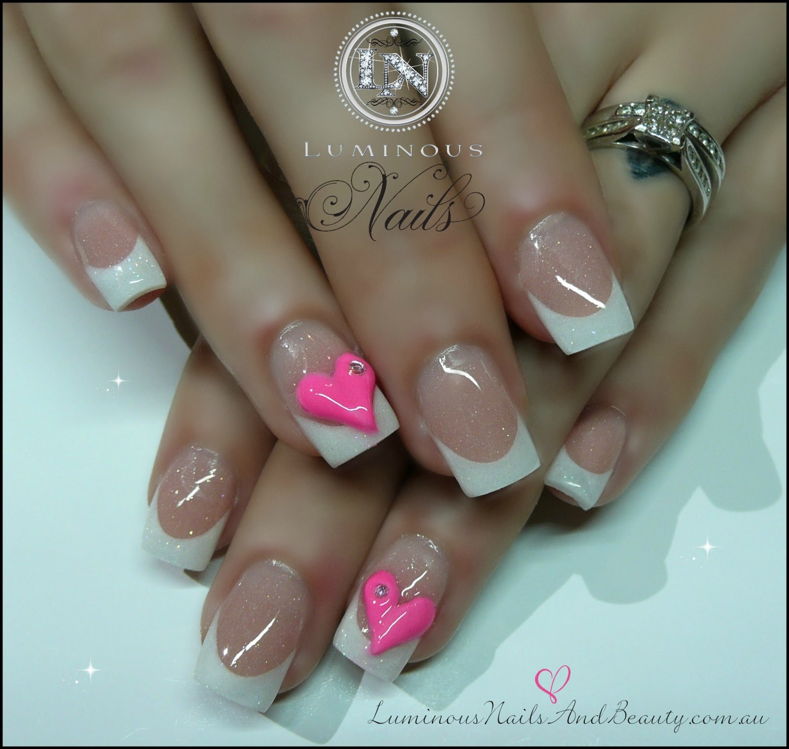 Pink And White Glitter Acrylic Nails
 Luminous Nails April 2013