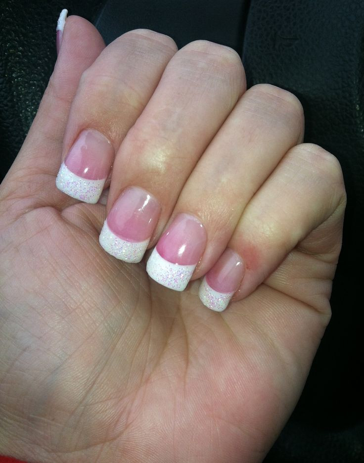 Pink And White Glitter Acrylic Nails
 Pink and white acrylic glitter tips
