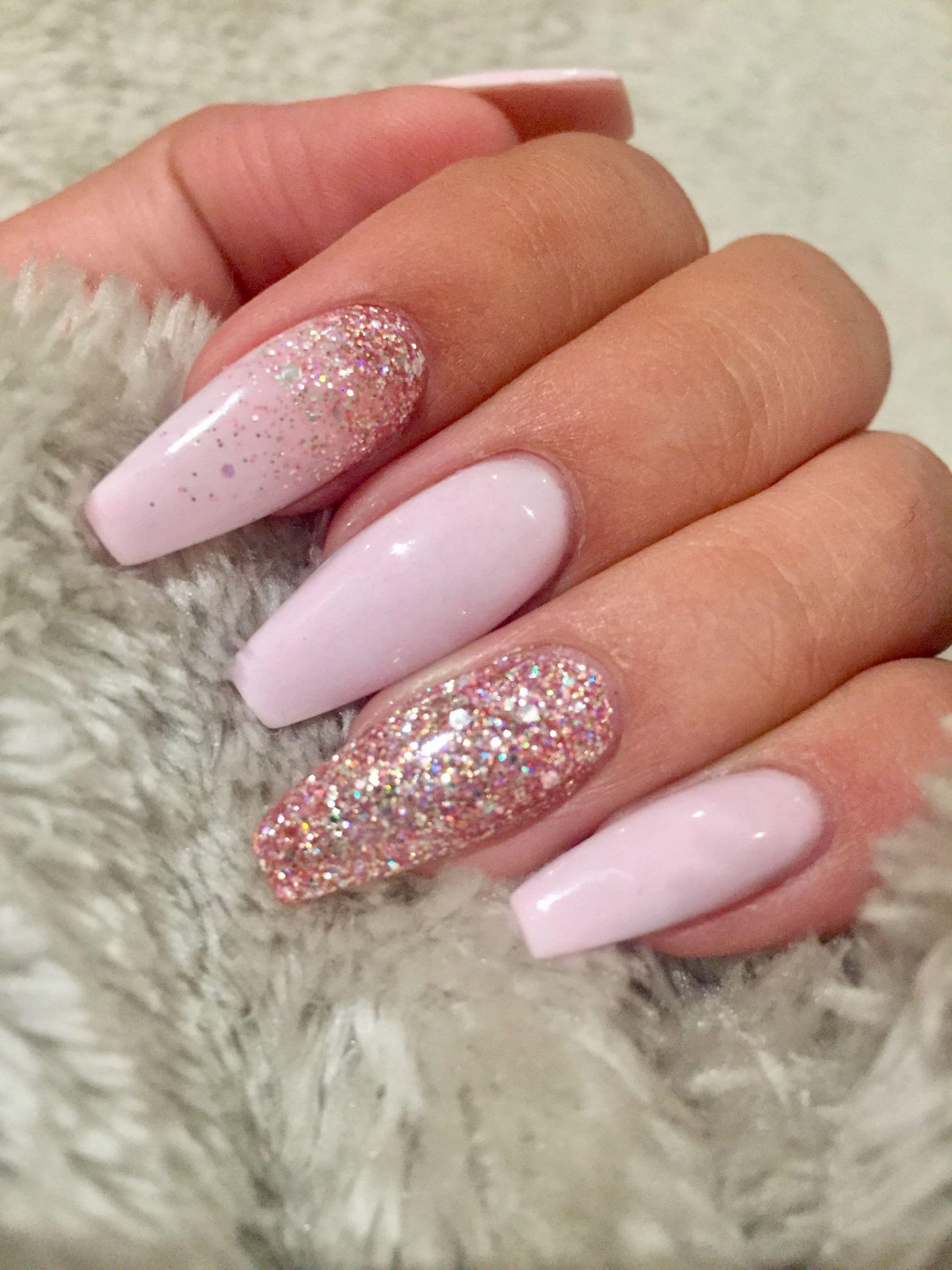 Pink Coffin Nails With Glitter
 7 Fresh Acrylic Nail Designs Matte Light Oink and Gold