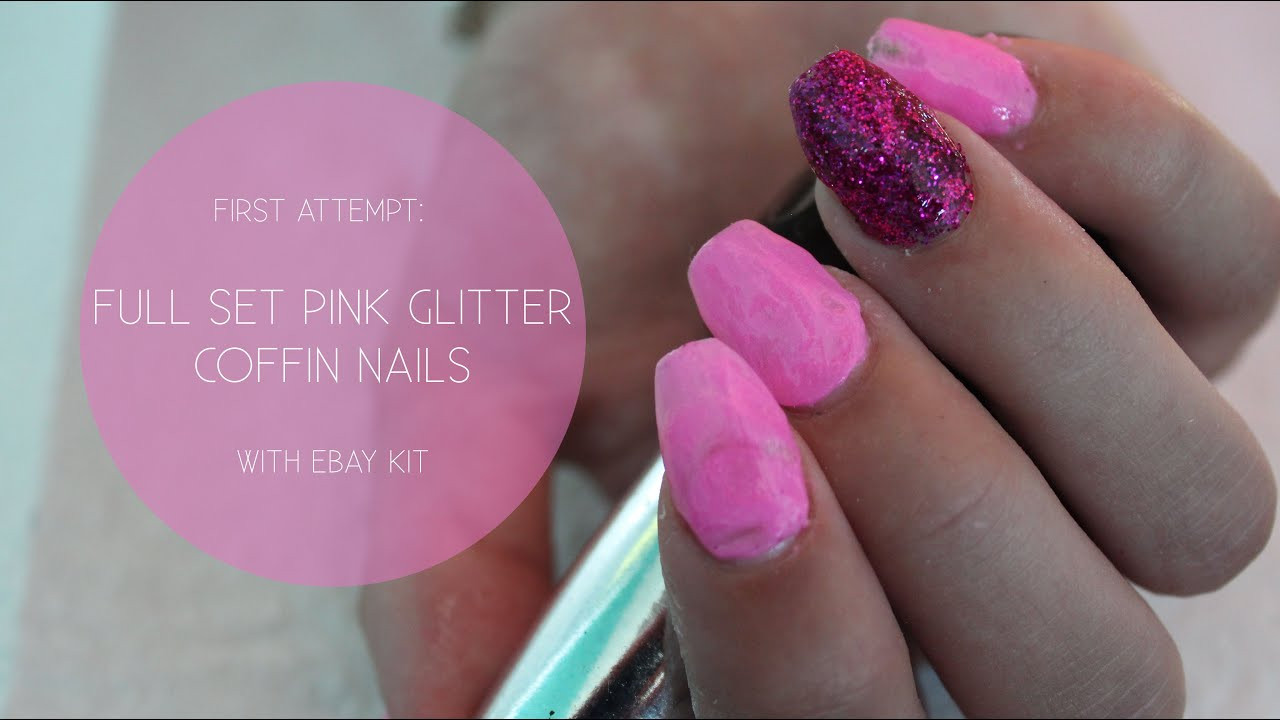 Pink Coffin Nails With Glitter
 FIRST ATTEMPT Acrylic Pink Glitter Coffin Nails with Ebay
