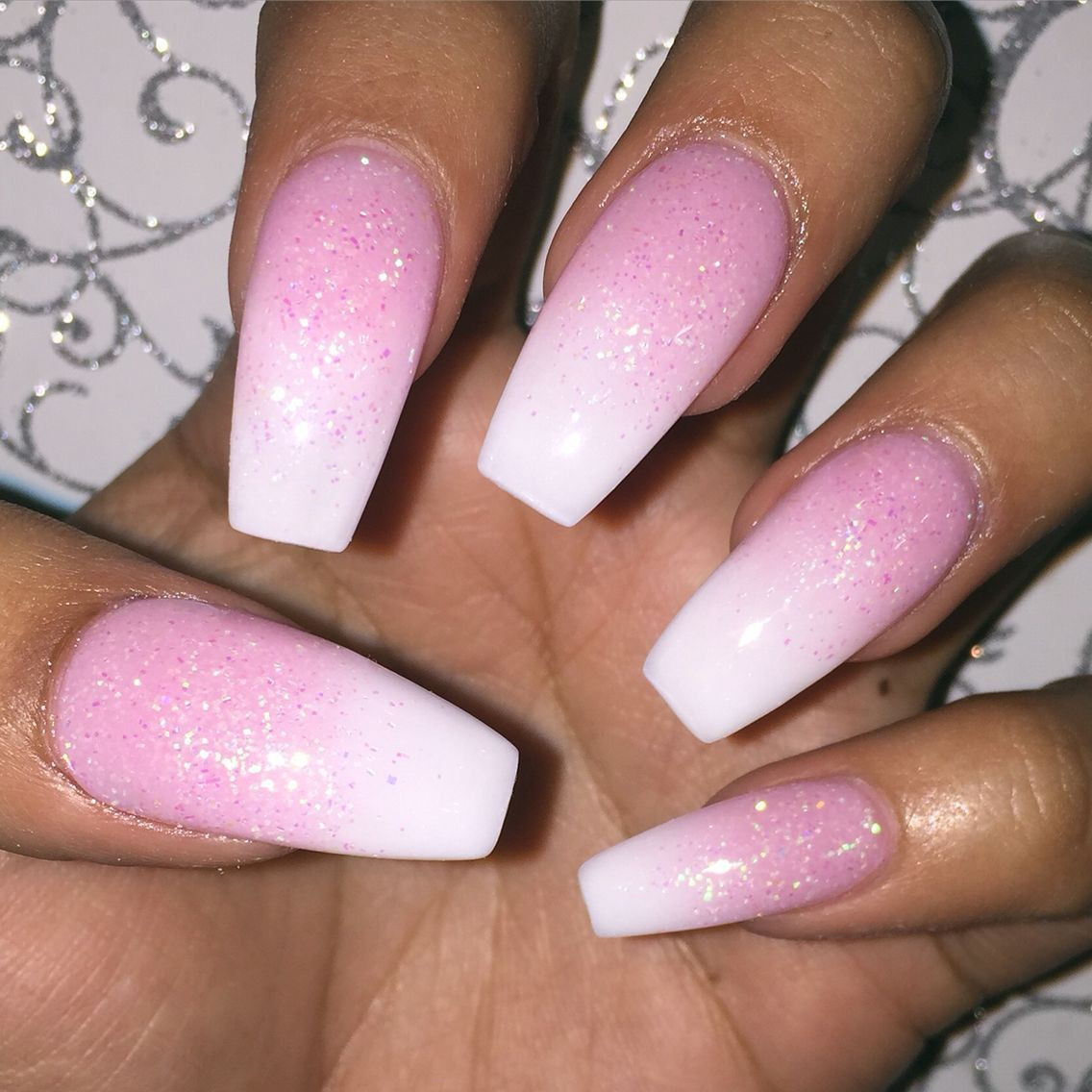 Pink Coffin Nails With Glitter
 Nails Coffin Baby Boomers Pink And White Not Polish