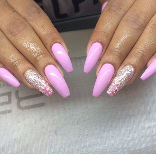 Pink Coffin Nails With Glitter
 239 best images about Nailed It on Pinterest