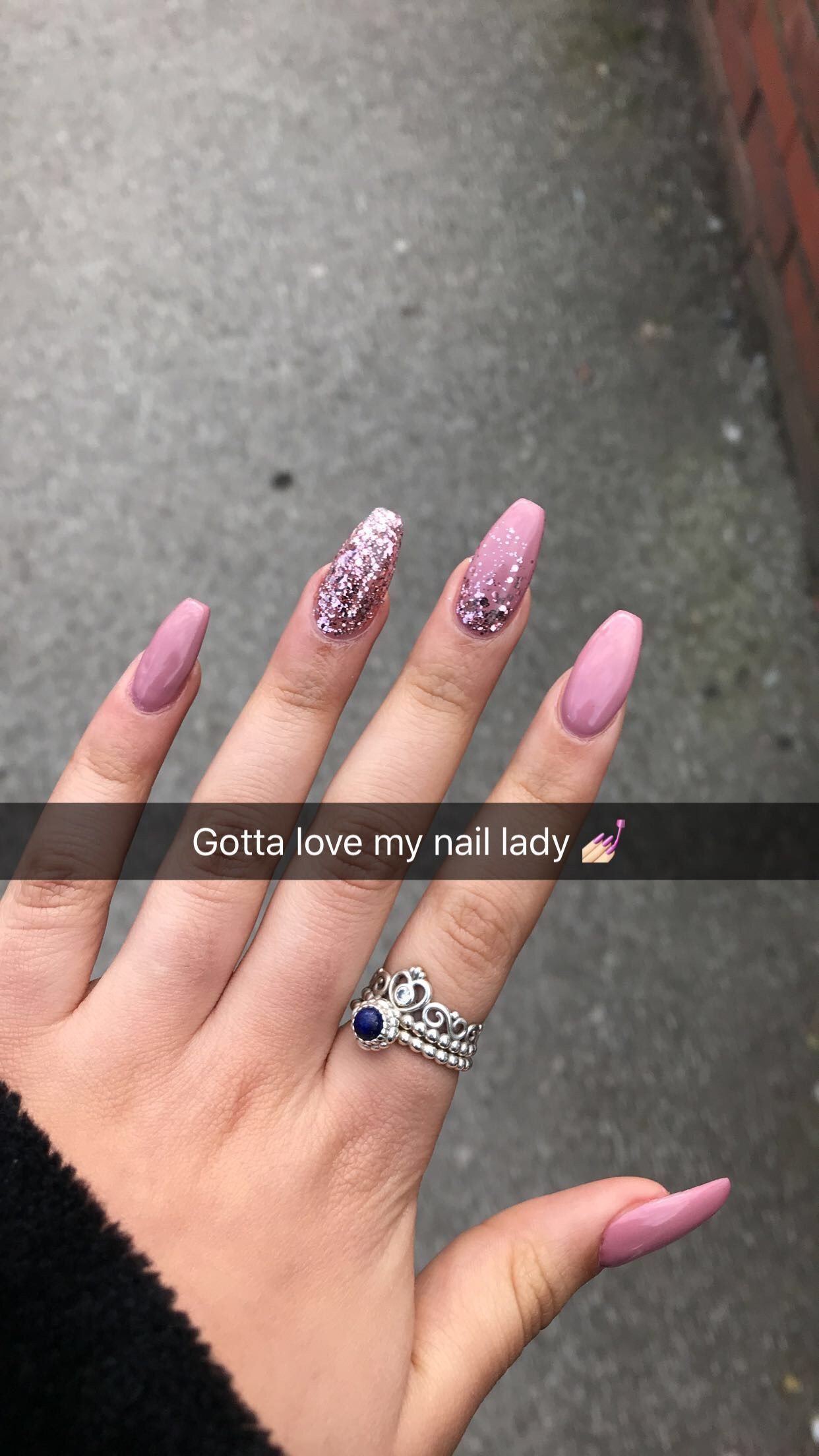 Pink Coffin Nails With Glitter
 Pink glitter fade on coffin nail