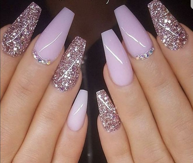 Pink Coffin Nails With Glitter
 41 We Love Light Pink Coffin Nails Glitter Rhinestones 52