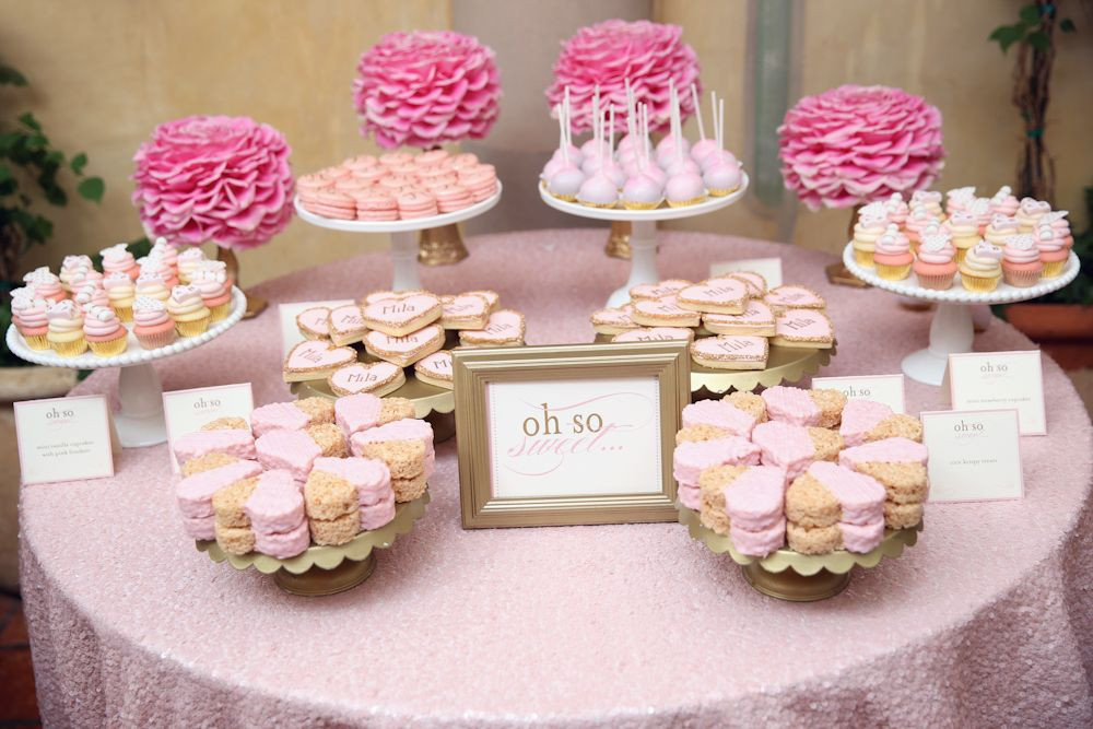 Pink Desserts For Baby Shower
 "Oh so sweet " Dessert Table Pink Gold is the perfect