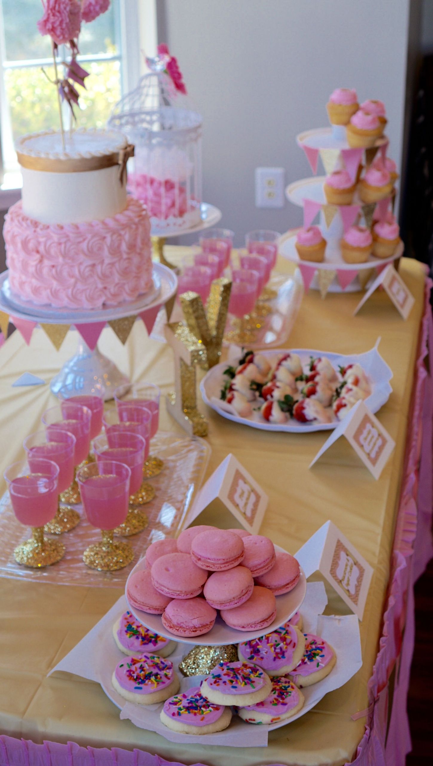 Pink Desserts For Baby Shower
 pink and gold baby shower dessert table