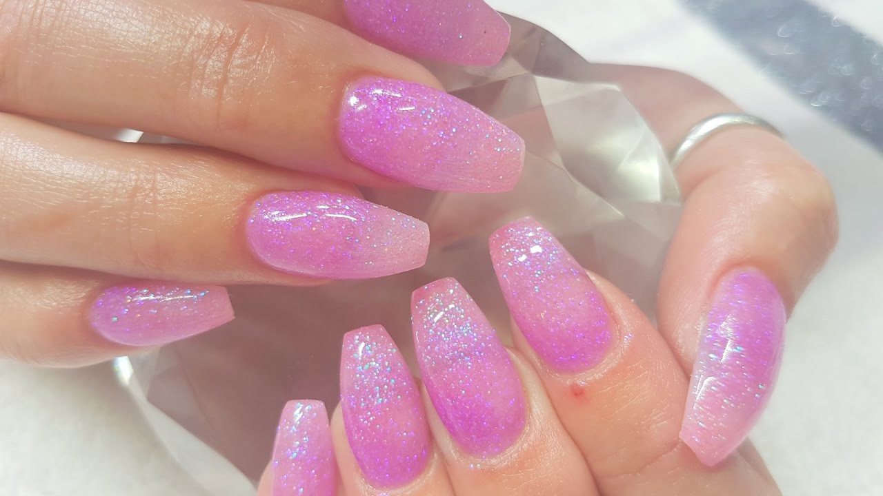 Pink Glitter Acrylic Nails
 Acrylic Infill Pink & Purple Ombre Glitter Acrylics