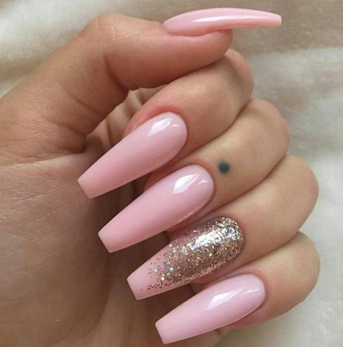 Pink Glitter Coffin Nails
 1001 Ideas for Coffin Shaped Nails to Rock This Summer
