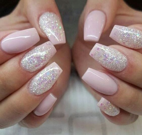 Pink Glitter Coffin Nails
 Picture pink and pink glitter coffin nails for a cute