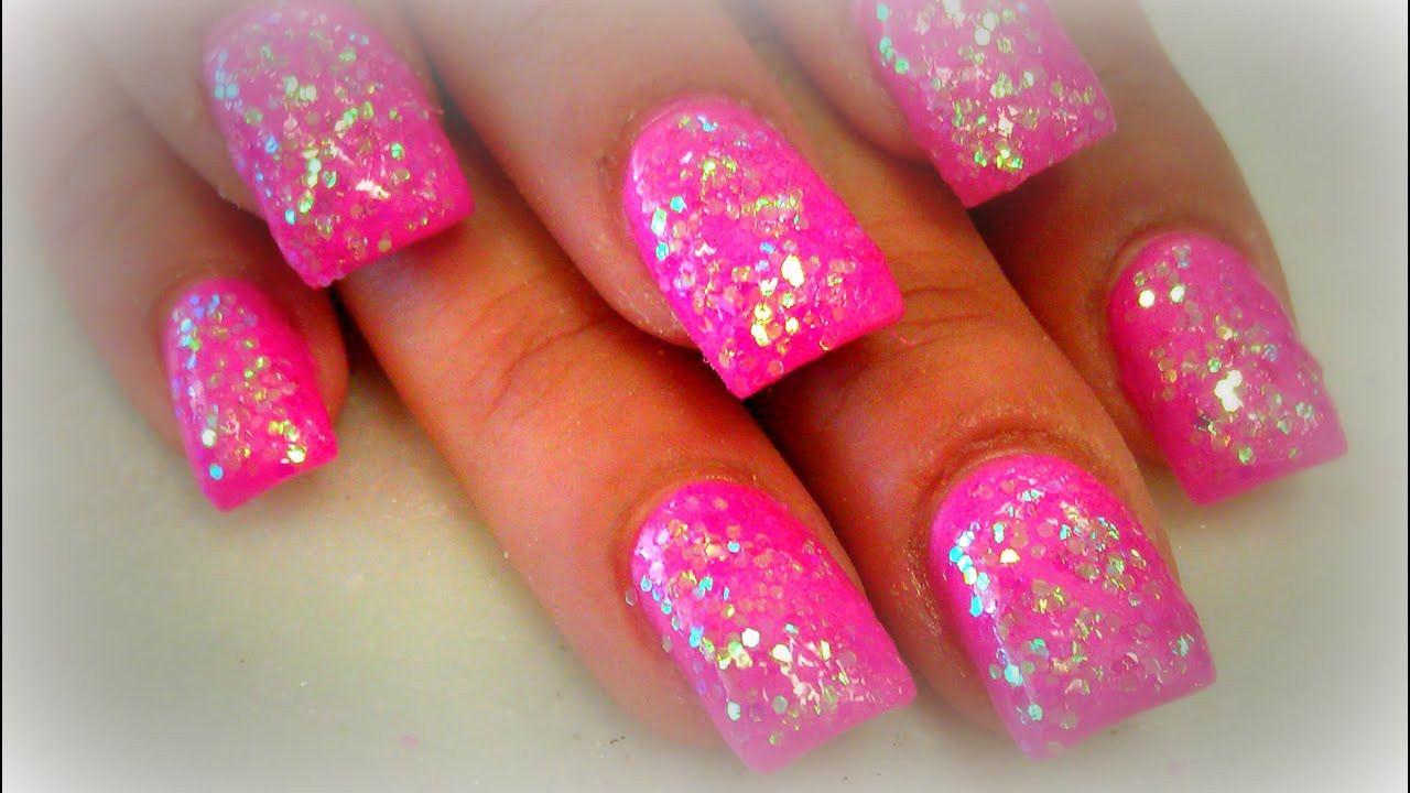 Pink Glitter Nails Acrylic
 DIY PINK GLITTER NAILS