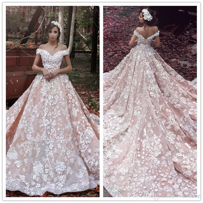 Pink Lace Wedding Dress
 Discount Fashion Said Mhamad Blush Pink Lace Wedding
