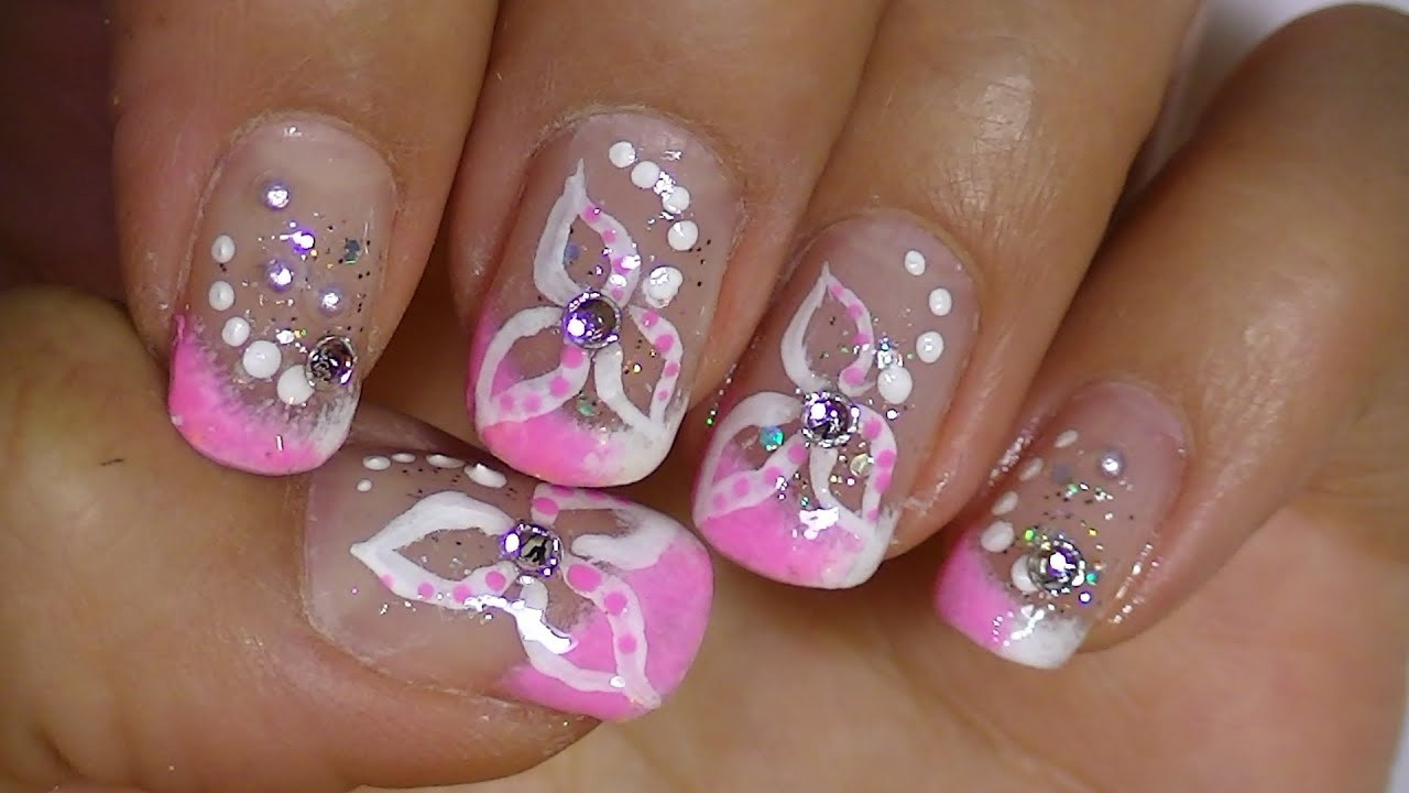 Pink Nail Designs
 Delicate White Flower Pink Nail Art Design video tutorial