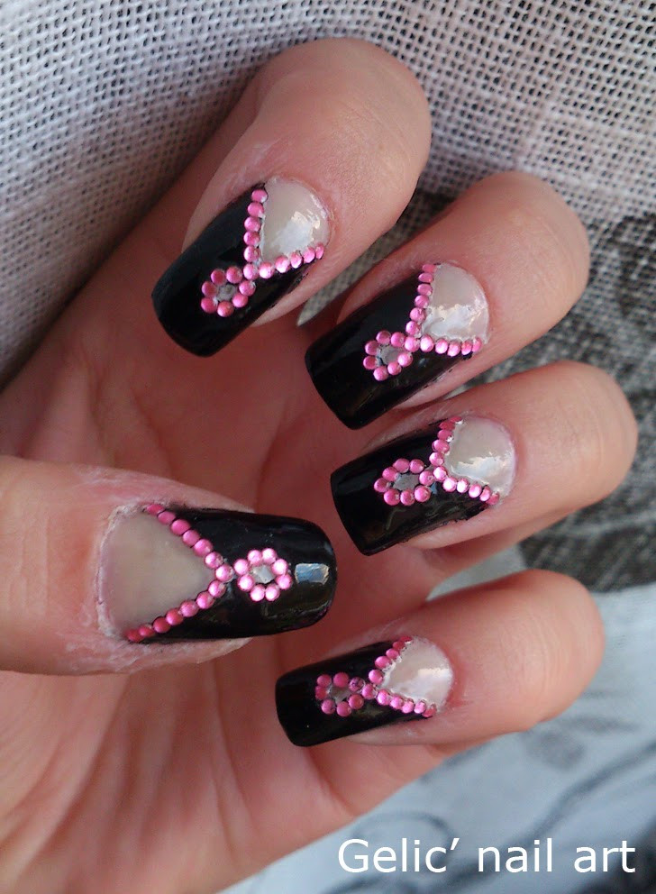 Pink Nail Designs With Rhinestones
 Gelic nail art Pink ribbon rhinestone nail art