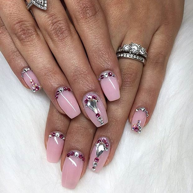 Pink Nail Designs With Rhinestones
 50 Best Nail Art Designs from Instagram