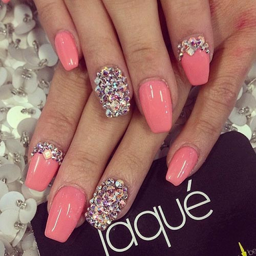 Pink Nail Designs With Rhinestones
 50 Creative Acrylic Nail Designs With Step by Step Tutorials