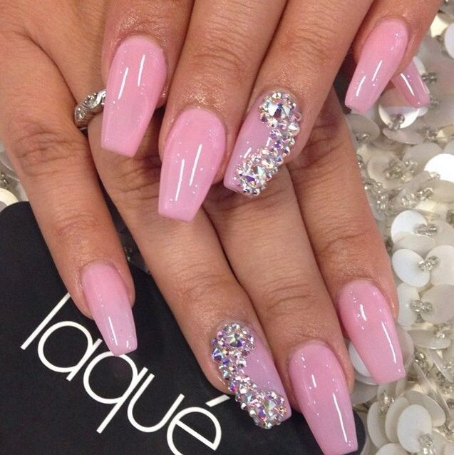 Pink Nail Designs With Rhinestones
 Bubblegum pink nails with rhinestones perfect for