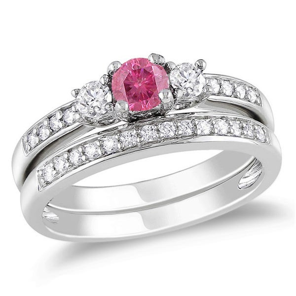 Pink Wedding Ring Set
 Shop Miadora 14k Gold 1 2ct TDW Pink Color Diamond Bridal