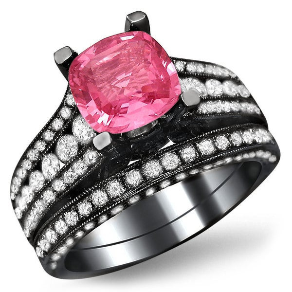 Pink Wedding Ring Set
 Noori 18k Black Gold 1 7 8ct TDW White Diamond and Cushion