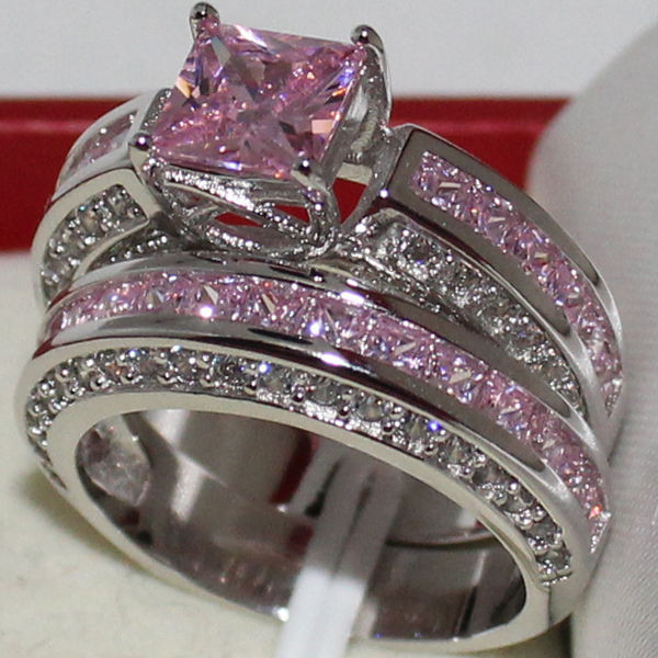 Pink Wedding Ring Set
 Sz 6 11 Eternity Womens Engagement Pink Sapphire NO