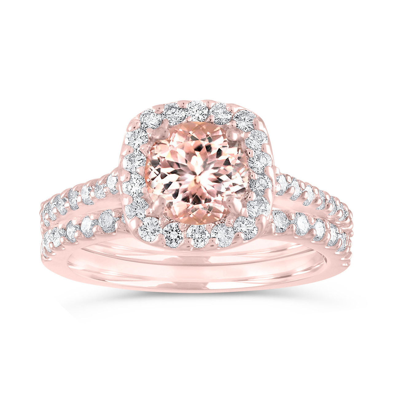 Pink Wedding Ring Set
 Morganite Engagement Ring Set Rose Gold Pink Morganite