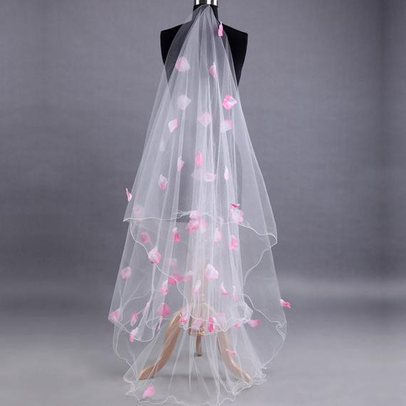 Pink Wedding Veils
 Bride veil pink flowers pink petal wedding veil