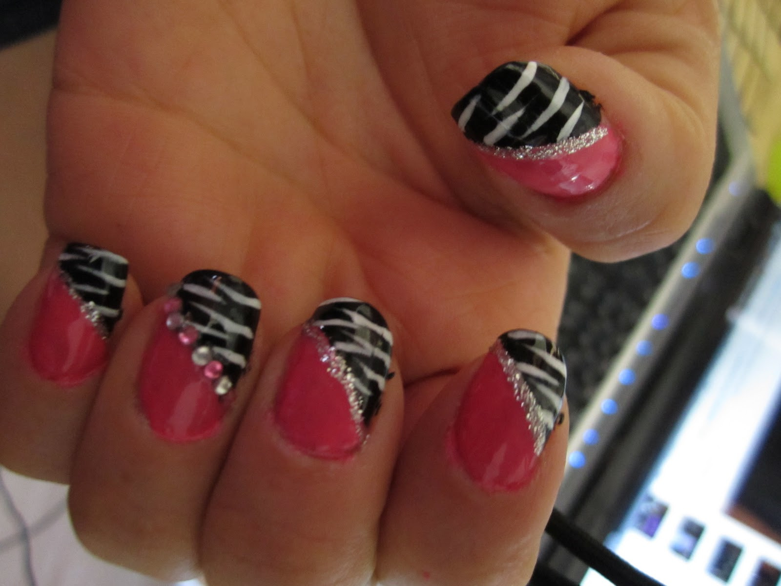 Pink Zebra Nail Designs
 Blanca1018♥ Pink and Black Zebra nail design Blue