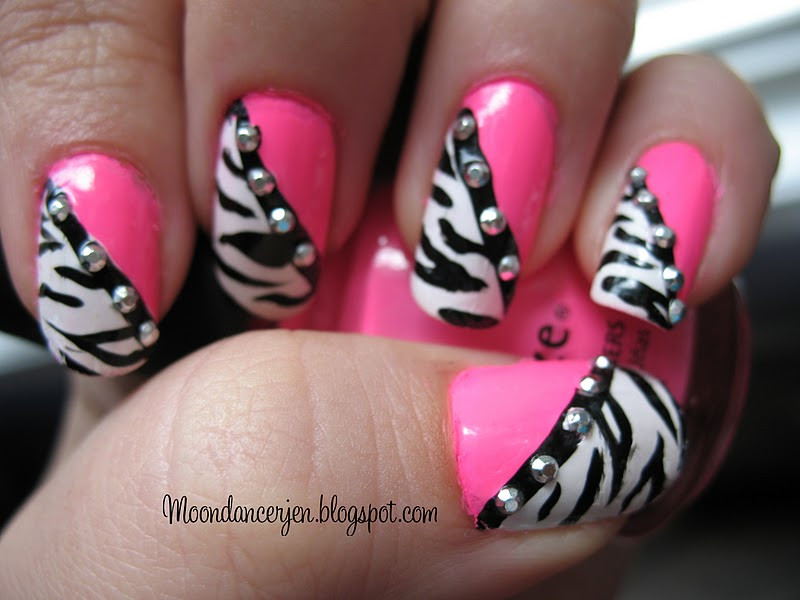 Pink Zebra Nail Designs
 Moondancerjen s Nails Hot Pink Zebra Nails